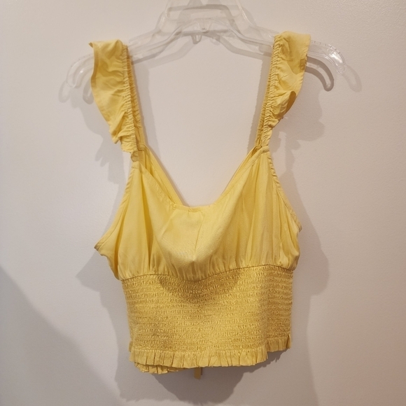Nwt Roxy Maui Nix Crop Top Lemon Keyhole Tie Buttons and Smocking Size XL - Picture 2 of 9